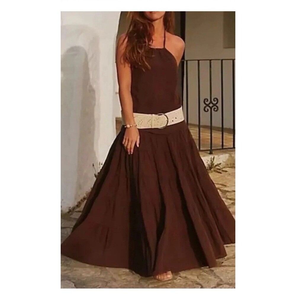 Free People Maxi Dress Somewhere Sunny Drop in Brown Sz S Small New